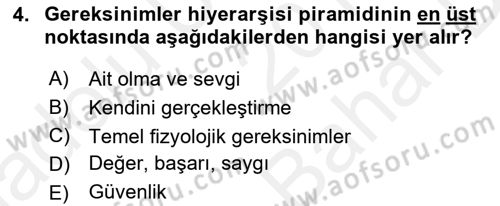 Birey ve Davranış Dersi 2017 - 2018 Yılı (Vize) Ara Sınav Soruları 4. Soru