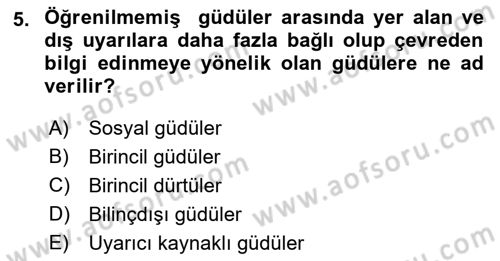 Birey ve Davranış Dersi 2017 - 2018 Yılı (Vize) Ara Sınav Soruları 5. Soru