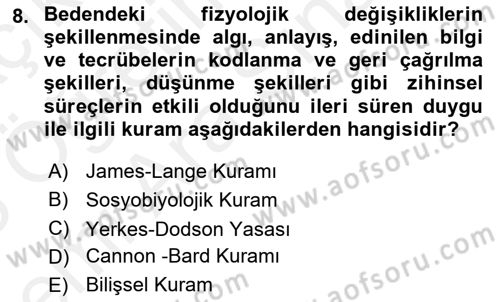 Birey ve Davranış Dersi 2017 - 2018 Yılı (Vize) Ara Sınav Soruları 8. Soru