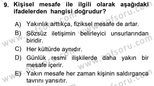 Birey ve Davranış Dersi 2017 - 2018 Yılı (Vize) Ara Sınav Soruları 9. Soru