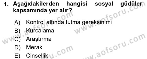 Birey ve Davranış Dersi 2017 - 2018 Yılı (Final) Dönem Sonu Sınav Soruları 1. Soru