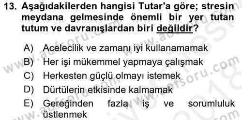 Birey ve Davranış Dersi 2017 - 2018 Yılı (Final) Dönem Sonu Sınav Soruları 13. Soru