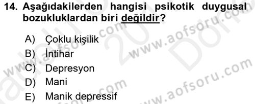 Birey ve Davranış Dersi 2017 - 2018 Yılı (Final) Dönem Sonu Sınav Soruları 14. Soru