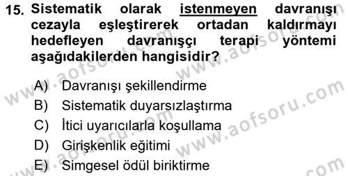 Birey ve Davranış Dersi 2017 - 2018 Yılı (Final) Dönem Sonu Sınav Soruları 15. Soru