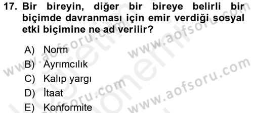 Birey ve Davranış Dersi 2017 - 2018 Yılı (Final) Dönem Sonu Sınav Soruları 17. Soru