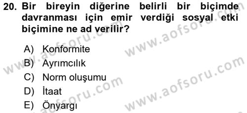 Birey ve Davranış Dersi 2018 - 2019 Yılı 3 Ders Sınav Soruları 20. Soru