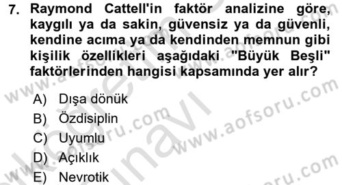 Birey ve Davranış Dersi 2018 - 2019 Yılı 3 Ders Sınav Soruları 7. Soru
