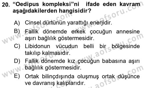 Birey ve Davranış Dersi 2018 - 2019 Yılı (Vize) Ara Sınav Soruları 20. Soru