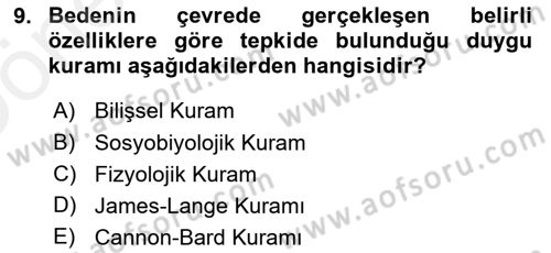 Birey ve Davranış Dersi 2018 - 2019 Yılı (Vize) Ara Sınav Soruları 9. Soru