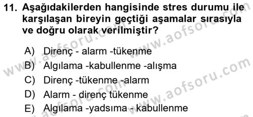 Birey ve Davranış Dersi 2018 - 2019 Yılı (Final) Dönem Sonu Sınav Soruları 11. Soru