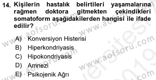 Birey ve Davranış Dersi 2018 - 2019 Yılı (Final) Dönem Sonu Sınav Soruları 14. Soru