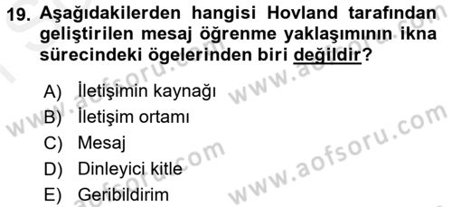 Birey ve Davranış Dersi 2018 - 2019 Yılı (Final) Dönem Sonu Sınav Soruları 19. Soru