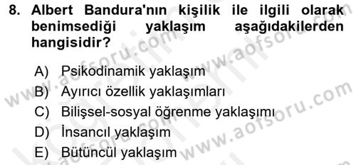 Birey ve Davranış Dersi 2018 - 2019 Yılı (Final) Dönem Sonu Sınav Soruları 8. Soru
