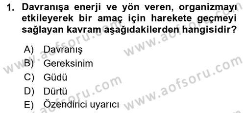 Birey ve Davranış Dersi 2018 - 2019 Yılı Yaz Okulu Sınav Soruları 1. Soru