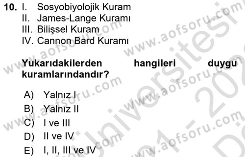 Birey ve Davranış Dersi 2021 - 2022 Yılı (Vize) Ara Sınav Soruları 10. Soru