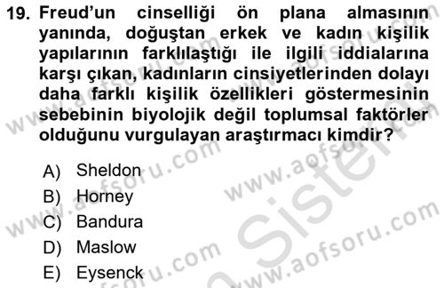 Birey ve Davranış Dersi 2021 - 2022 Yılı (Vize) Ara Sınav Soruları 19. Soru