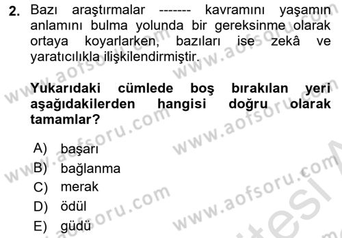 Birey ve Davranış Dersi 2021 - 2022 Yılı (Vize) Ara Sınav Soruları 2. Soru