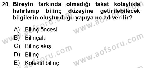 Birey ve Davranış Dersi 2021 - 2022 Yılı (Vize) Ara Sınav Soruları 20. Soru