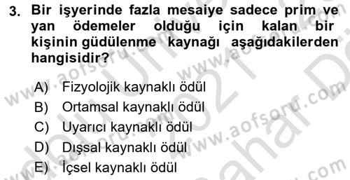 Birey ve Davranış Dersi 2021 - 2022 Yılı (Vize) Ara Sınav Soruları 3. Soru