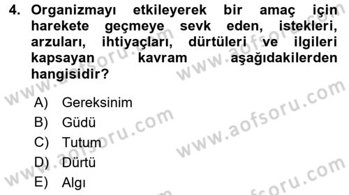 Birey ve Davranış Dersi 2021 - 2022 Yılı (Vize) Ara Sınav Soruları 4. Soru