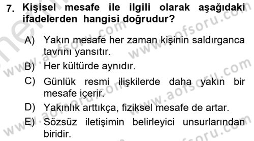 Birey ve Davranış Dersi 2021 - 2022 Yılı (Vize) Ara Sınav Soruları 7. Soru