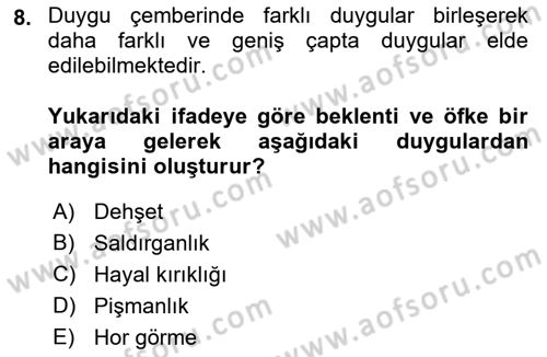 Birey ve Davranış Dersi 2021 - 2022 Yılı (Vize) Ara Sınav Soruları 8. Soru