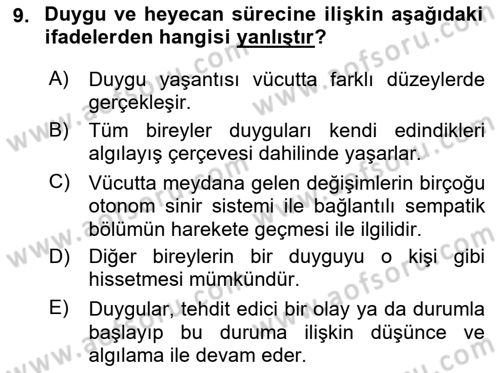 Birey ve Davranış Dersi 2021 - 2022 Yılı (Vize) Ara Sınav Soruları 9. Soru
