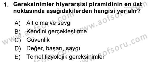 Birey ve Davranış Dersi 2021 - 2022 Yılı (Final) Dönem Sonu Sınav Soruları 1. Soru