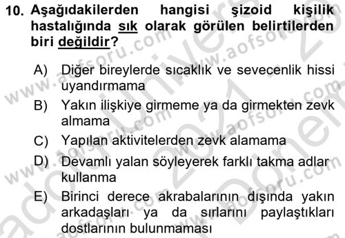 Birey ve Davranış Dersi 2021 - 2022 Yılı (Final) Dönem Sonu Sınav Soruları 10. Soru