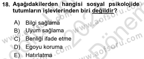 Birey ve Davranış Dersi 2021 - 2022 Yılı (Final) Dönem Sonu Sınav Soruları 18. Soru