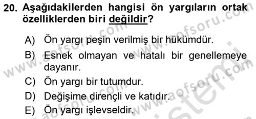 Birey ve Davranış Dersi 2021 - 2022 Yılı (Final) Dönem Sonu Sınav Soruları 20. Soru