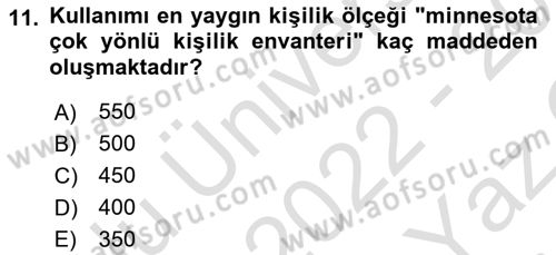 Birey ve Davranış Dersi 2022 - 2023 Yılı Yaz Okulu Sınav Soruları 11. Soru