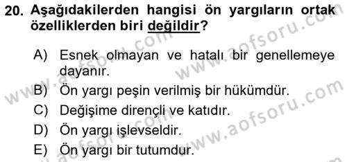 Birey ve Davranış Dersi 2022 - 2023 Yılı Yaz Okulu Sınav Soruları 20. Soru