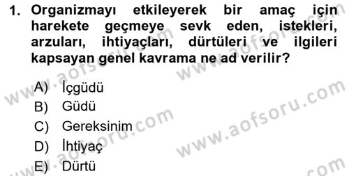 Birey ve Davranış Dersi 2023 - 2024 Yılı (Vize) Ara Sınav Soruları 1. Soru