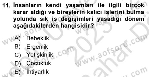 Birey ve Davranış Dersi 2023 - 2024 Yılı (Vize) Ara Sınav Soruları 11. Soru