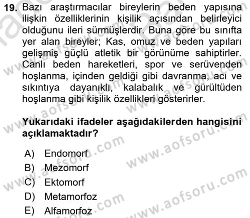 Birey ve Davranış Dersi 2023 - 2024 Yılı (Vize) Ara Sınav Soruları 19. Soru