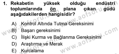 Birey ve Davranış Dersi 2023 - 2024 Yılı (Final) Dönem Sonu Sınav Soruları 1. Soru
