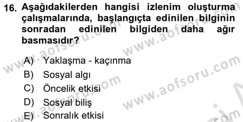 Birey ve Davranış Dersi 2023 - 2024 Yılı (Final) Dönem Sonu Sınav Soruları 16. Soru