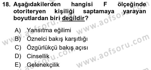 Birey ve Davranış Dersi 2023 - 2024 Yılı (Final) Dönem Sonu Sınav Soruları 18. Soru