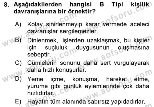 Birey ve Davranış Dersi 2023 - 2024 Yılı (Final) Dönem Sonu Sınav Soruları 8. Soru