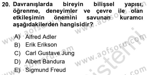 Birey ve Davranış Dersi 2024 - 2025 Yılı (Vize) Ara Sınav Soruları 20. Soru