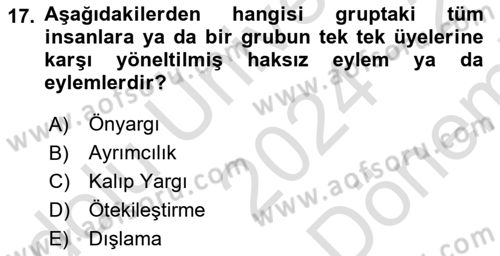 Birey ve Davranış Dersi 2024 - 2025 Yılı (Final) Dönem Sonu Sınav Soruları 17. Soru