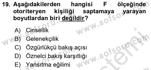 Birey ve Davranış Dersi 2024 - 2025 Yılı (Final) Dönem Sonu Sınav Soruları 19. Soru