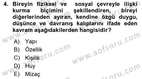 Birey ve Davranış Dersi 2024 - 2025 Yılı (Final) Dönem Sonu Sınav Soruları 4. Soru