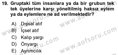 Birey ve Davranış Dersi 2024 - 2025 Yılı Yaz Okulu Sınav Soruları 19. Soru