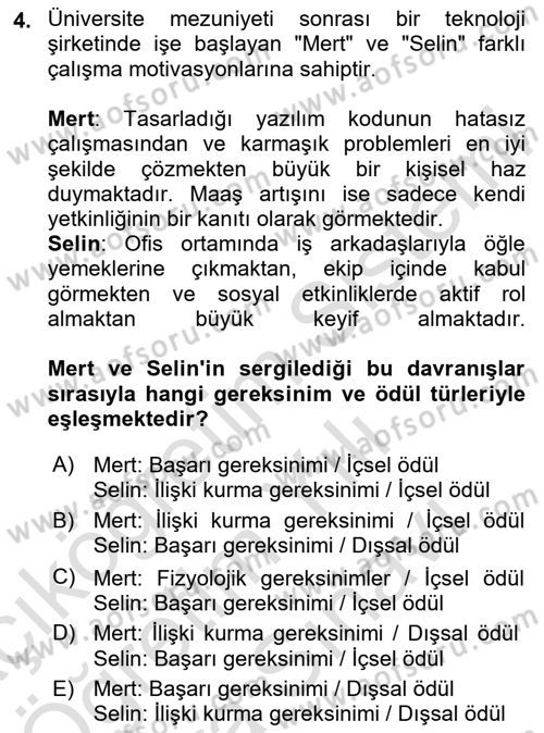 Birey ve Davranış Dersi 2025 - 2026 Yılı (Vize) Ara Sınav Soruları 4. Soru