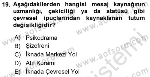 Birey ve Davranış Dersi 2025 - 2026 Yılı (Final) Dönem Sonu Sınav Soruları 19. Soru