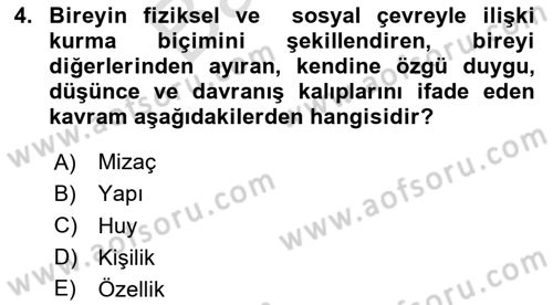 Birey ve Davranış Dersi 2025 - 2026 Yılı (Final) Dönem Sonu Sınav Soruları 4. Soru