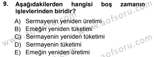 Turizm Sosyolojisi Dersi Ara Sınavı Deneme Sınav Soruları 9. Soru