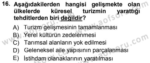 Turizm Sosyolojisi Dersi 2012 - 2013 Yılı (Final) Dönem Sonu Sınav Soruları 16. Soru